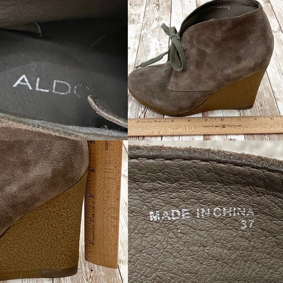 ALDO Olive Suede Wedge Gummy Soles Booties 7 - Picture 14 of 16
